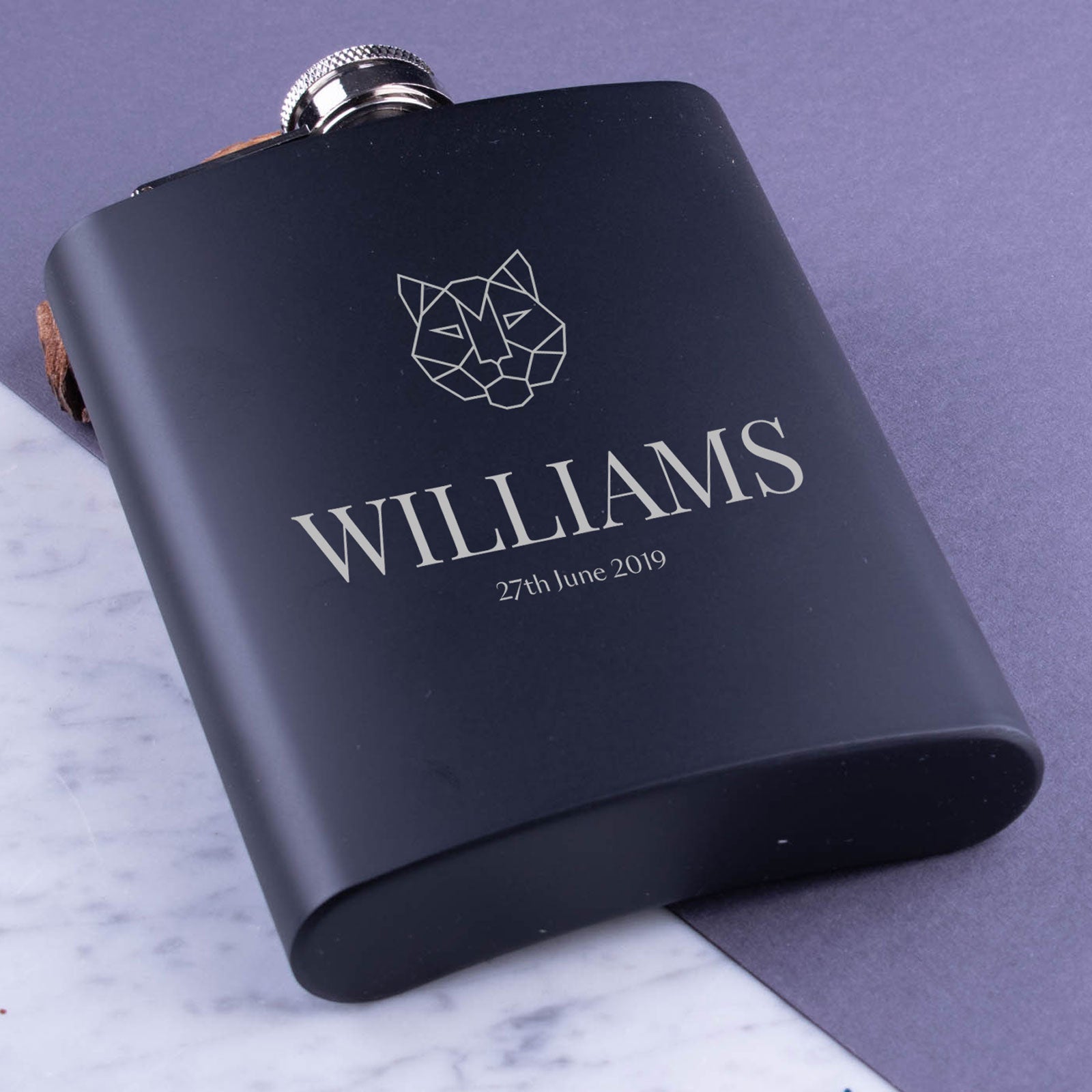 Personalised Metal Hip Flask - Perfect Gift - Any Message - Design D