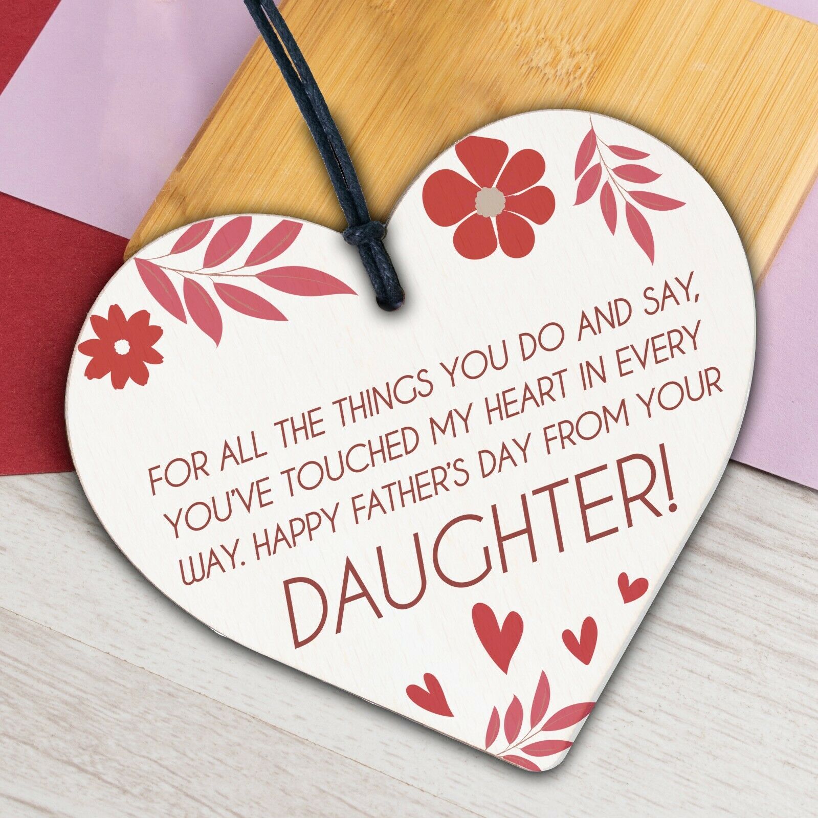 Father Girls First Love Wood Heart DAD Daddy Fathers Day Gift For Him Daughter