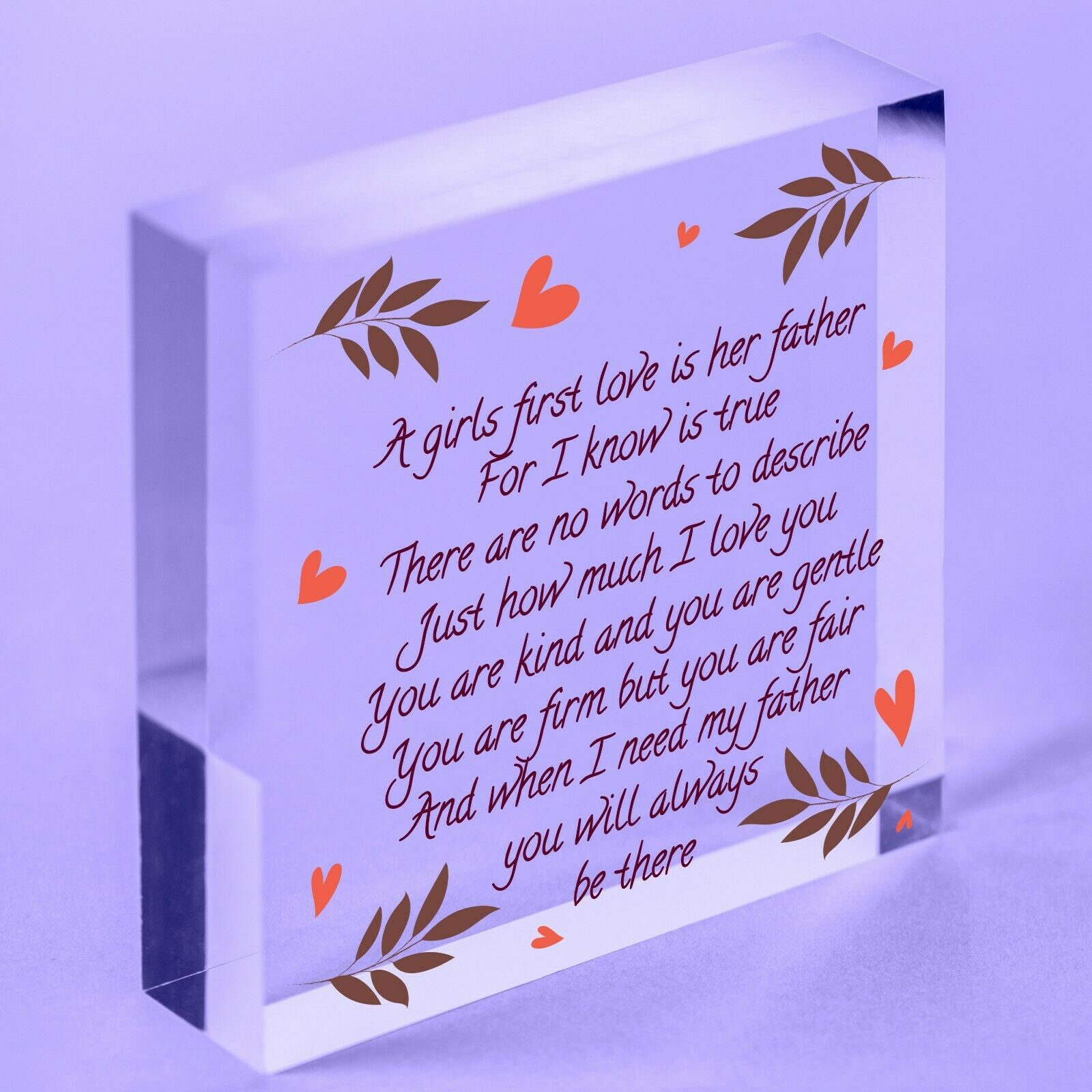 Daddy's Girl Hanging Acrylic Block FATHERS DAY Gift For Him Daughter Thank You