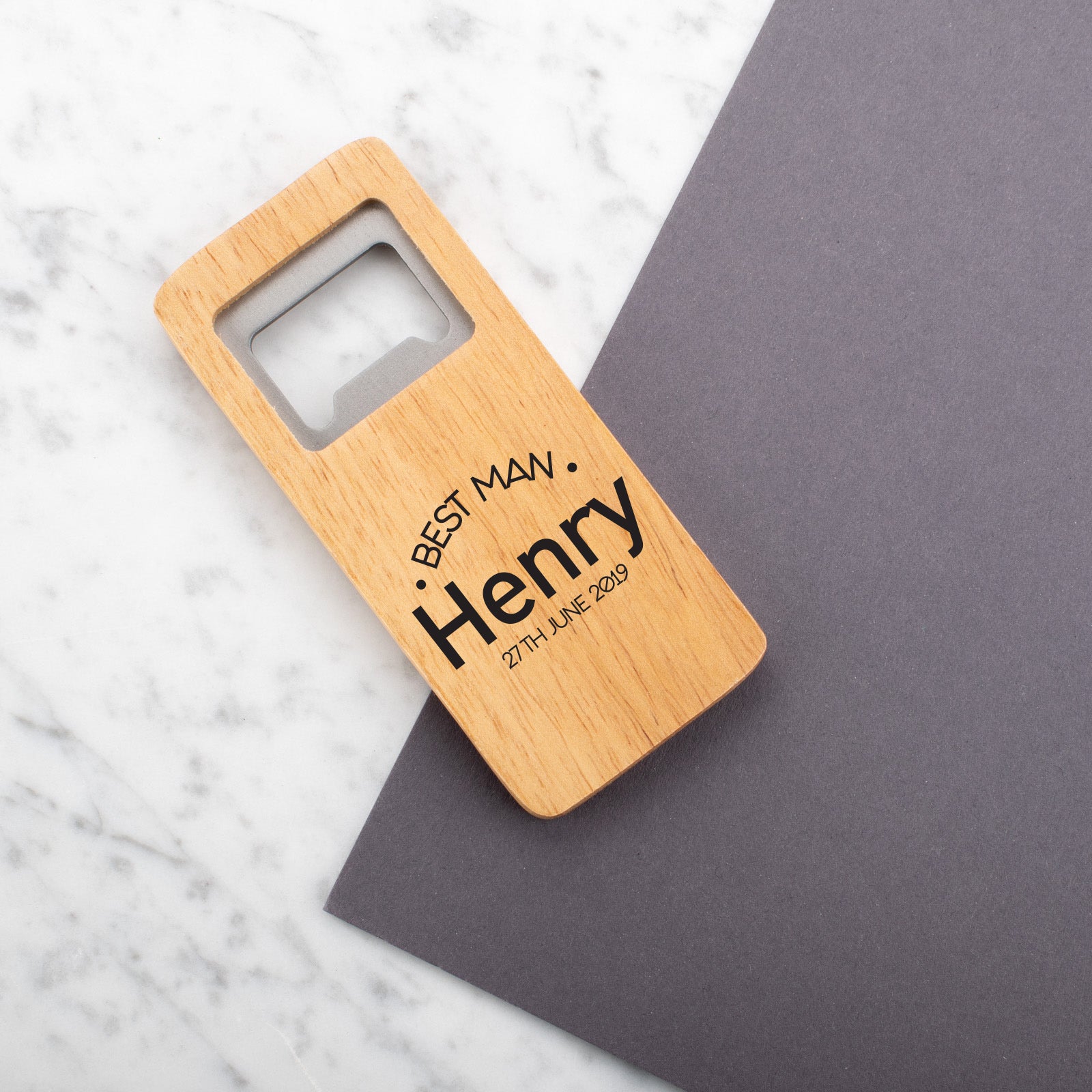 Personalised Engraved Wooden Bottle Opener Rectangle - Drink time!